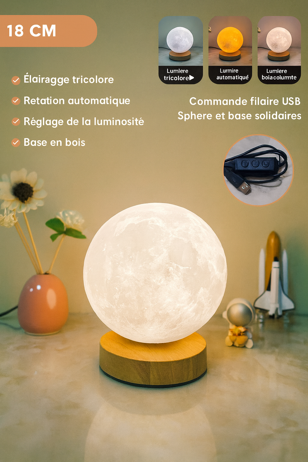 Lampe Lune LED Rotative – Ambiance Douce & Apaisante | Zenova