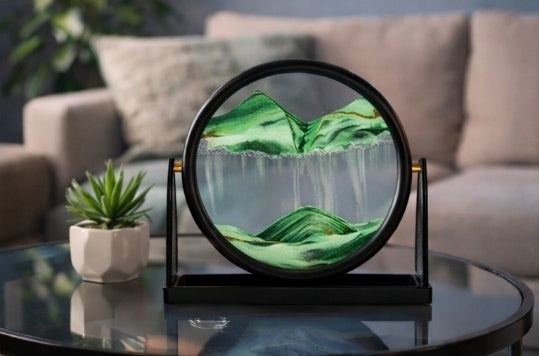 Sablier Hypnotique Zenova™ – Décoration Vivante en Sable 3D