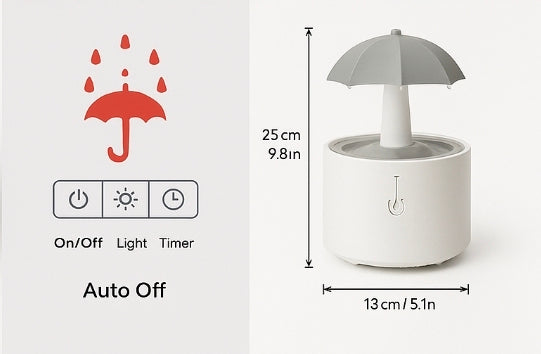 Humidificateur Parapluie Zenova® – Effet Pluie & Lumière Ambiance