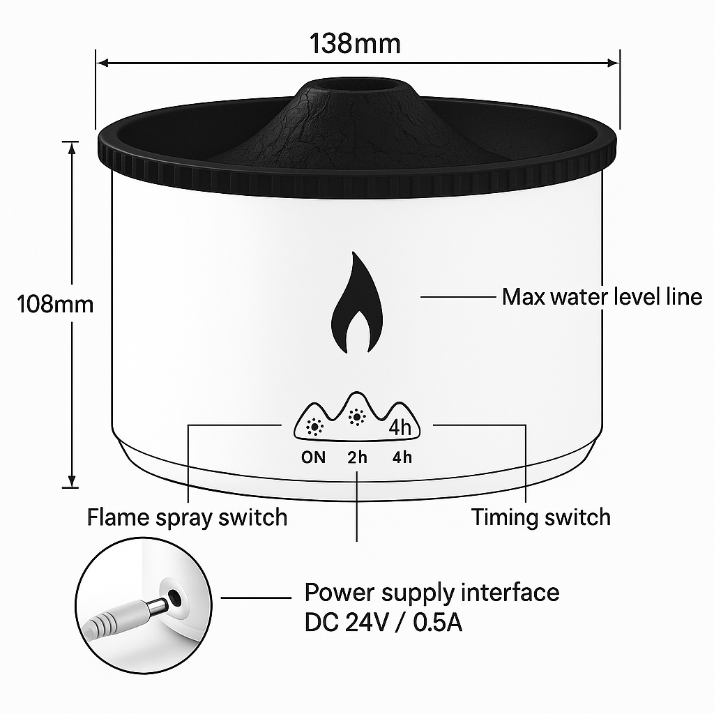 Zenova® FlameMist™ – Diffuseur Effet Flamme & Brume Relaxante