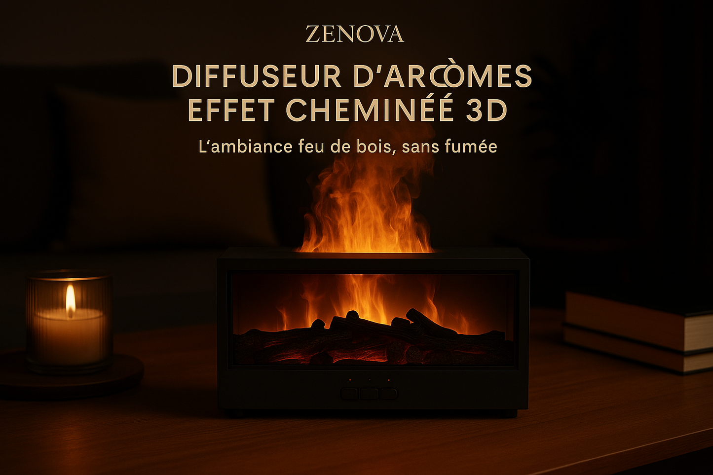 Diffuseur d’Arômes Effet Cheminée 3D – Zenova™
Flammes réalistes • Télécommande • Ambiance chaleureuse