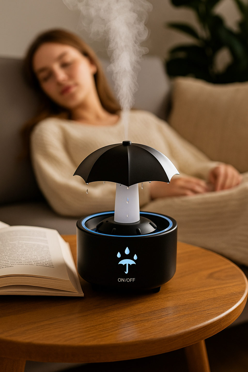 Humidificateur Parapluie Zenova® – Effet Pluie & Lumière Ambiance