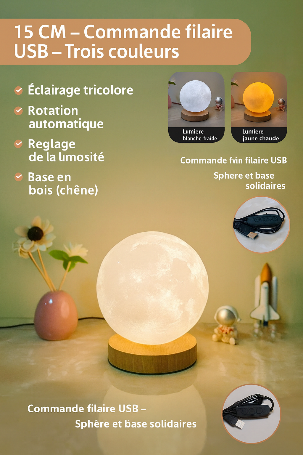 Lampe Lune LED Rotative – Ambiance Douce & Apaisante | Zenova