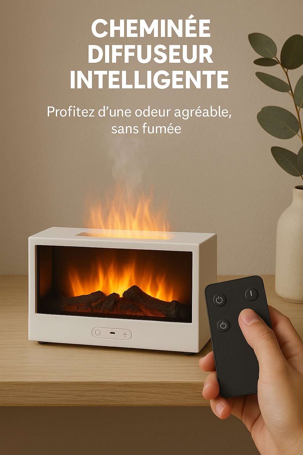 Diffuseur d’Arômes Effet Cheminée 3D – Zenova™
Flammes réalistes • Télécommande • Ambiance chaleureuse